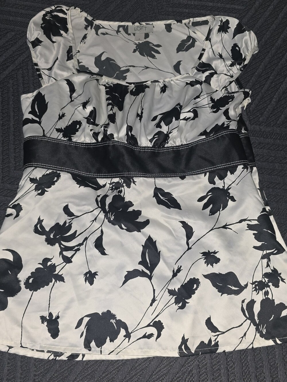 LOFT Black and White Strapless Floral Top